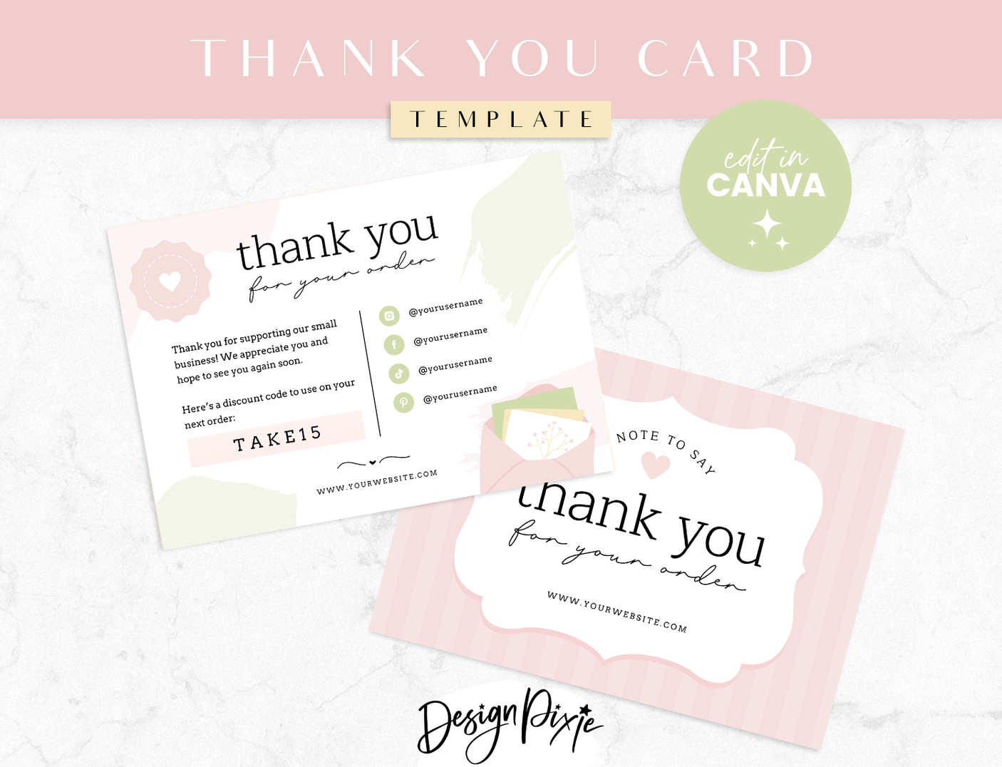 Shabby Chic Thank You Card Template - Design Pixie