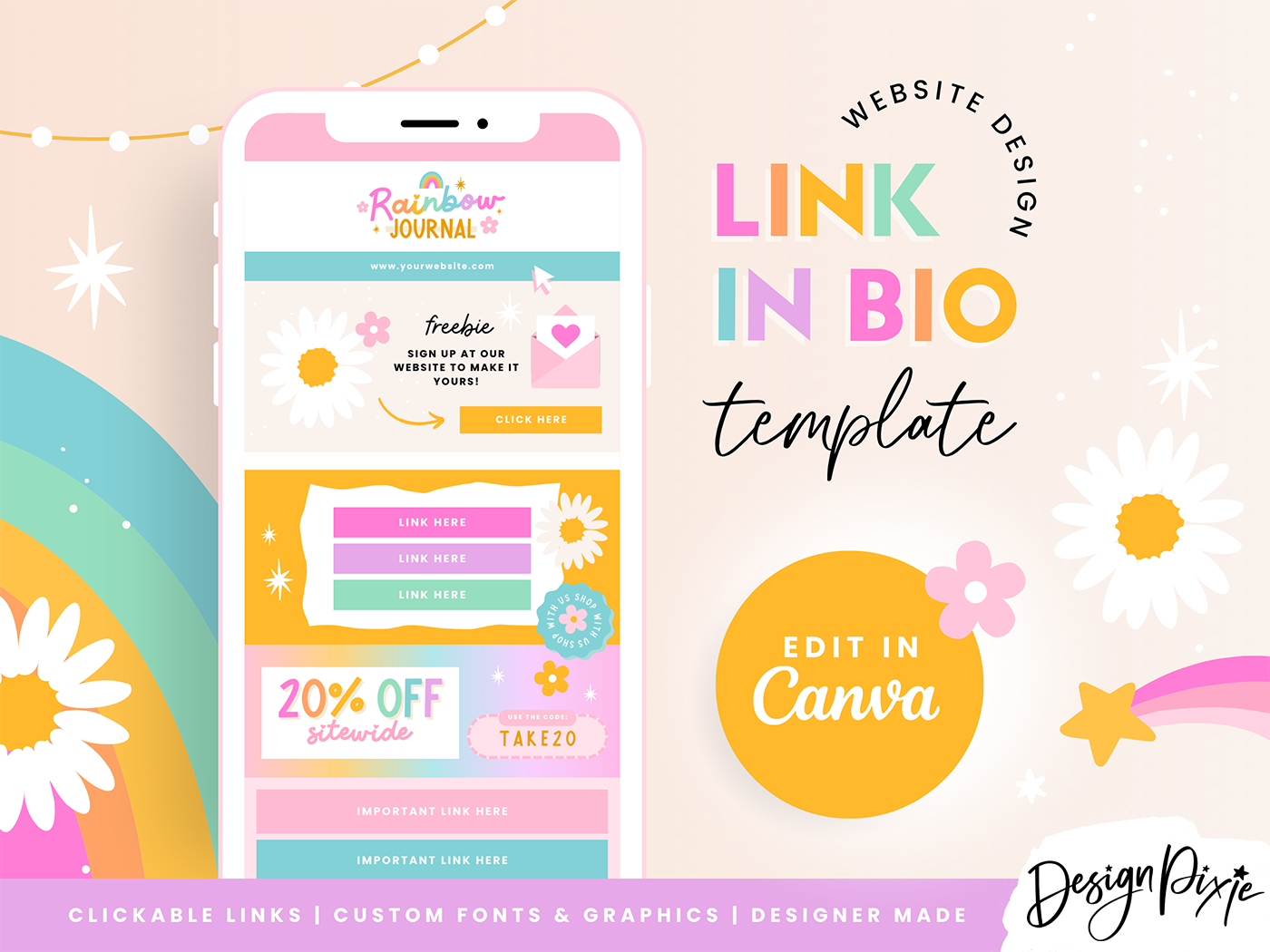 Link In Bio Template - Rainbow Journal - Design Pixie