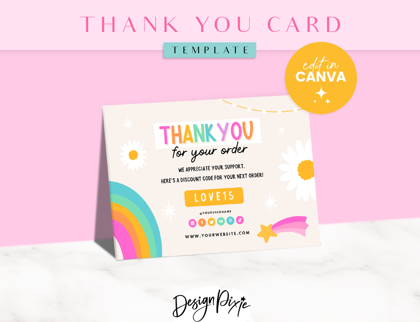 Rainbow Journal Thank You Card Template - Design Pixie