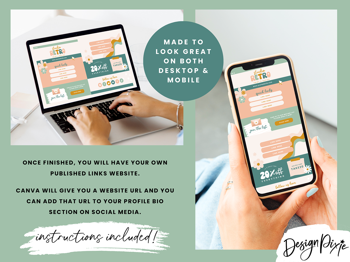 Link In Bio Template - Studio Retro - Design Pixie