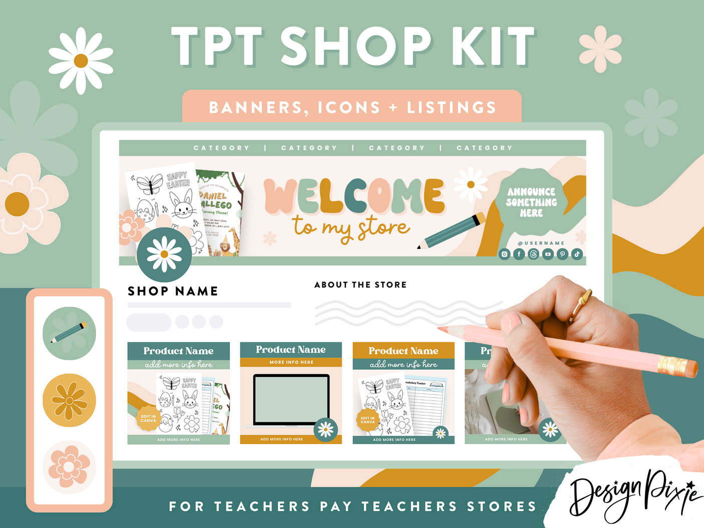 Retro TPT store banner templates to edit in Canva