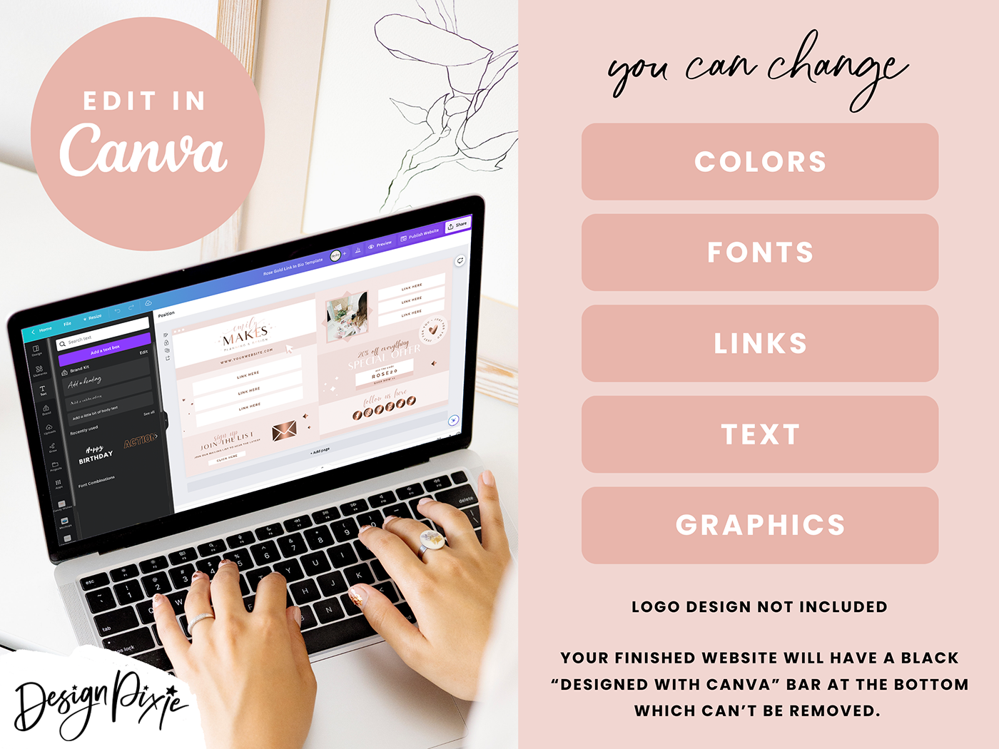 Link In Bio Template - Rose Gold - Design Pixie