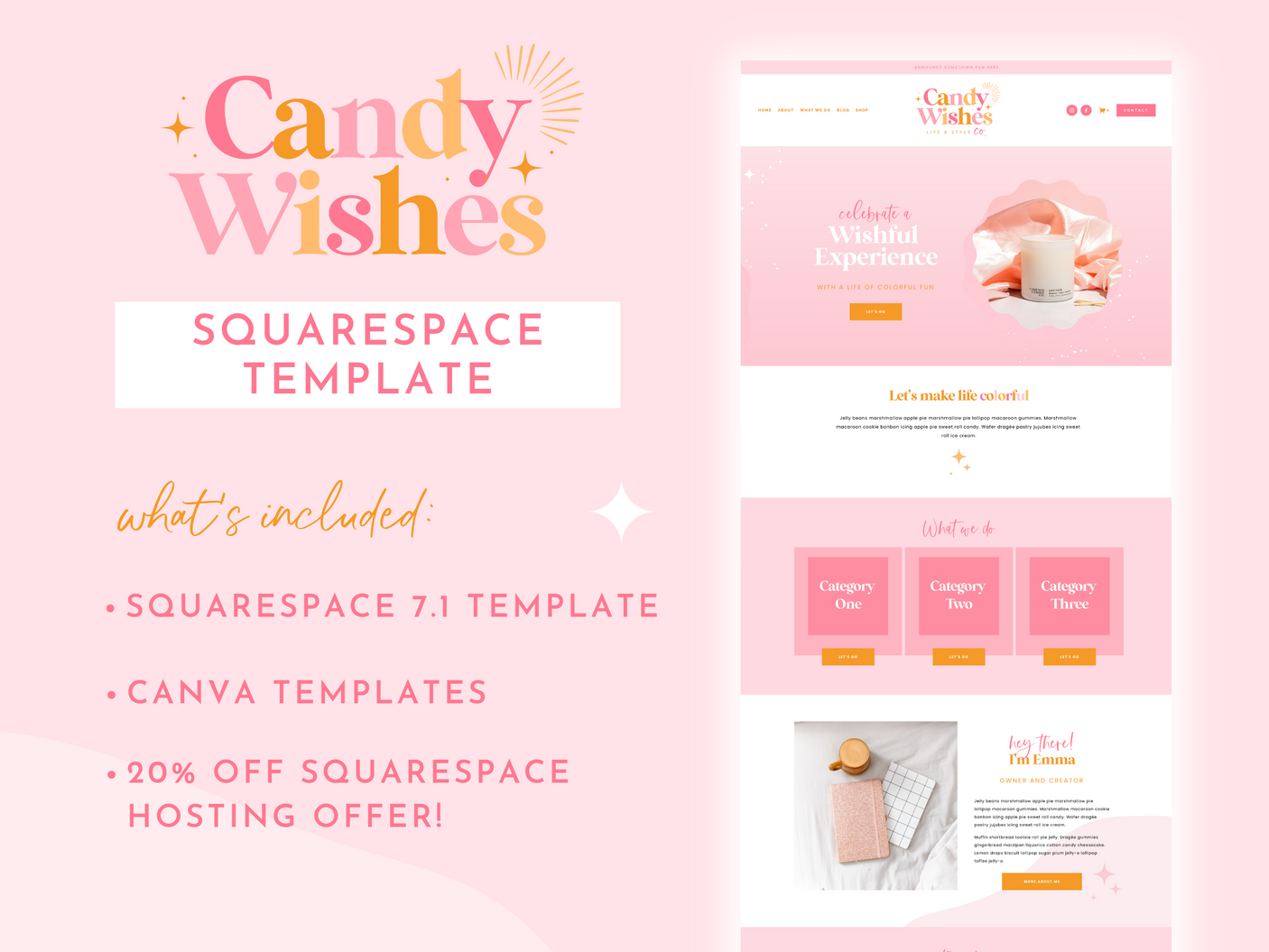 Candy Wishes Squarespace Template - Design Pixie