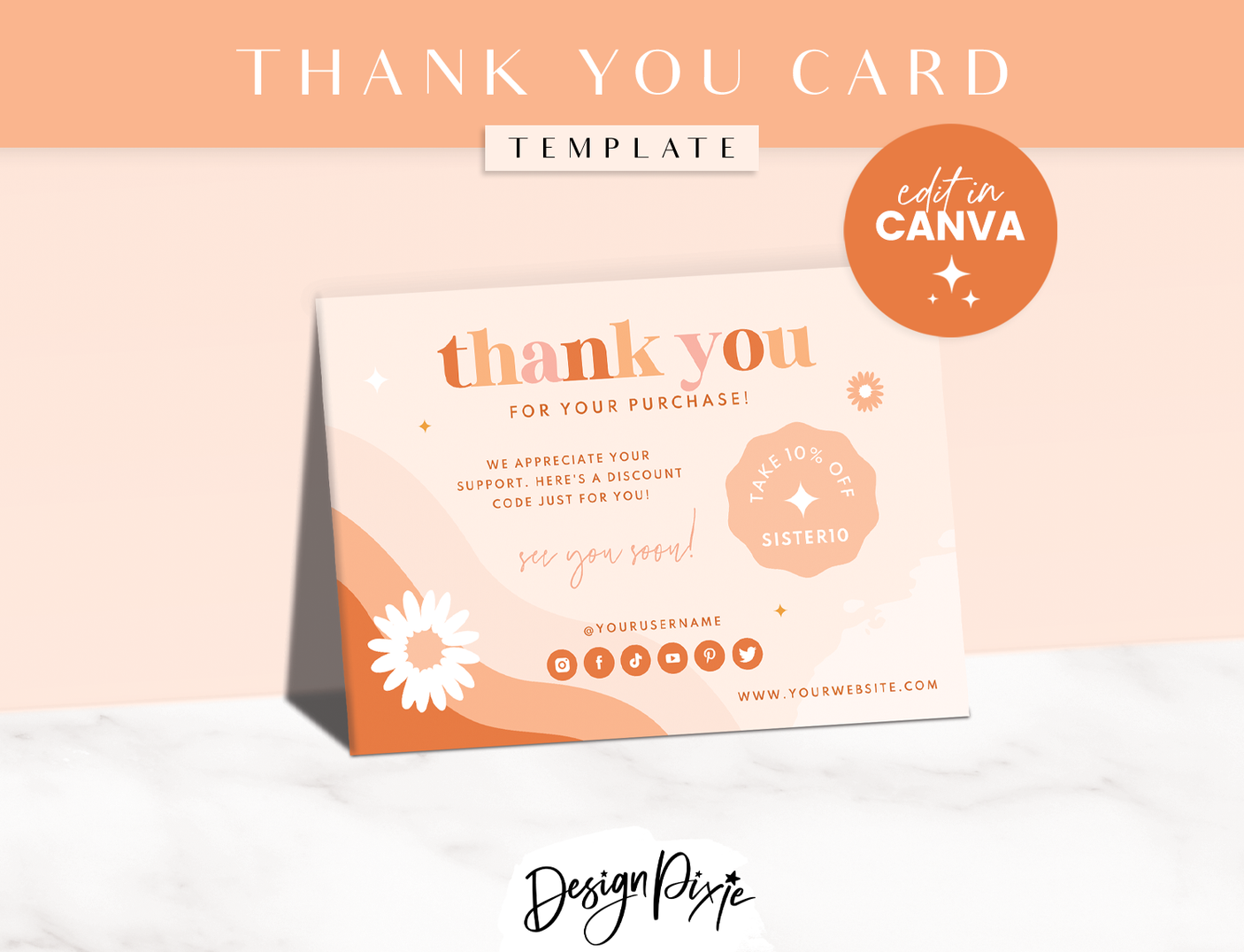 Thank You Card Template - Boho Soul Sister - Design Pixie