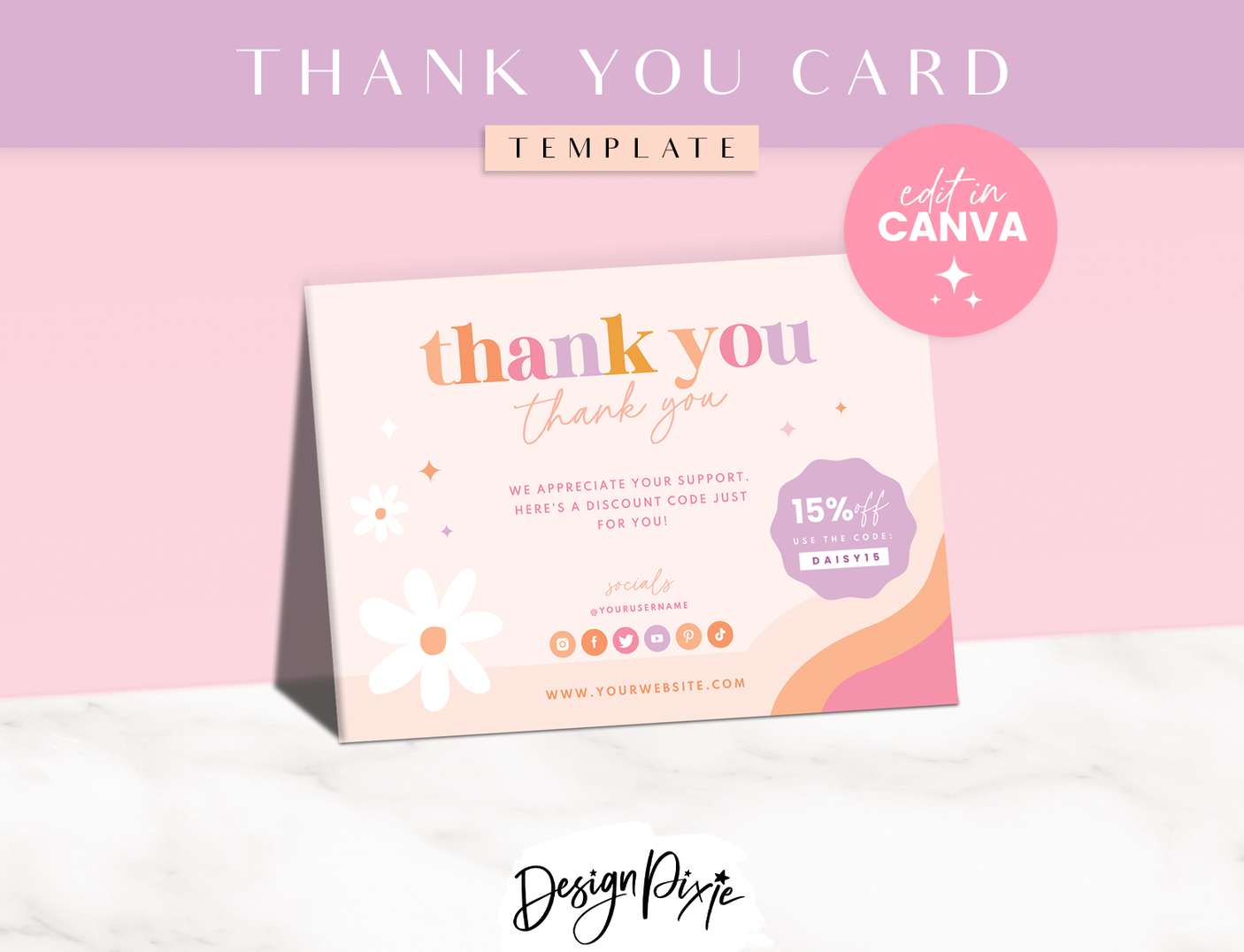Daisy Days Thank You Card Template - Design Pixie