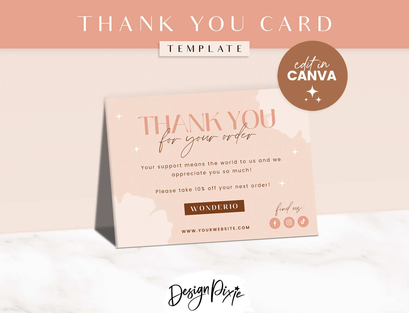 Blush Wonder Thank You Card Template - Design Pixie