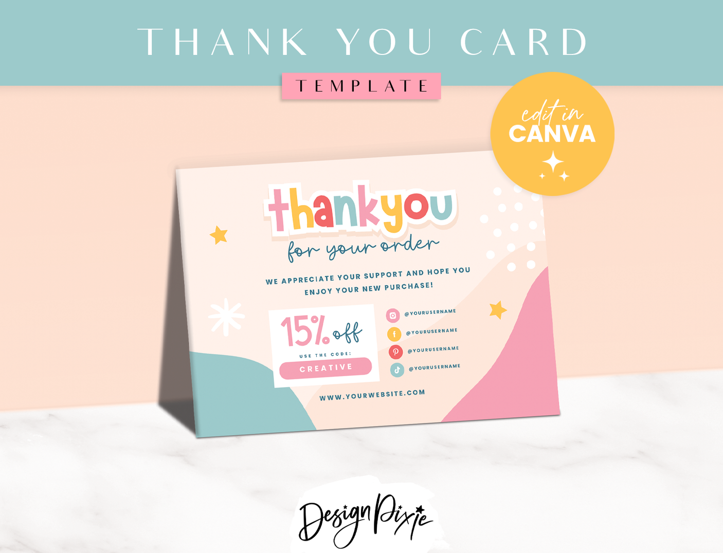 Thank You Card Template - Creation Club - Design Pixie