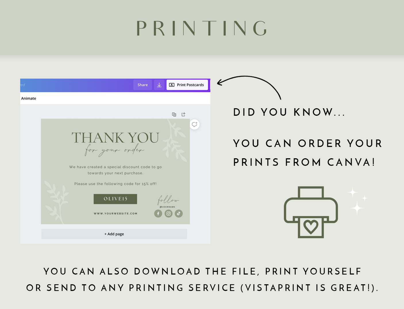 Olive Green Thank You Card Template - Design Pixie