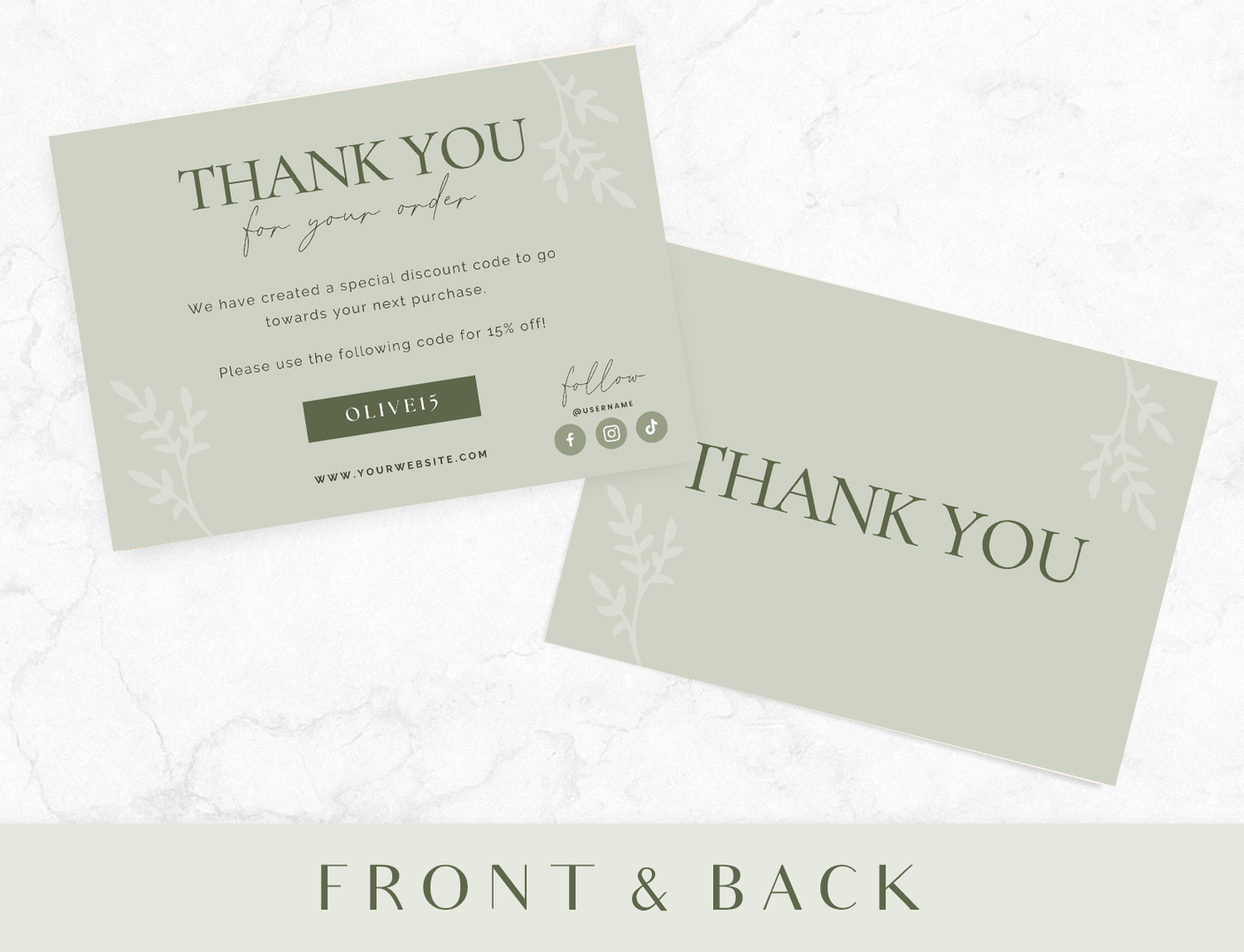 Olive Green Thank You Card Template - Design Pixie