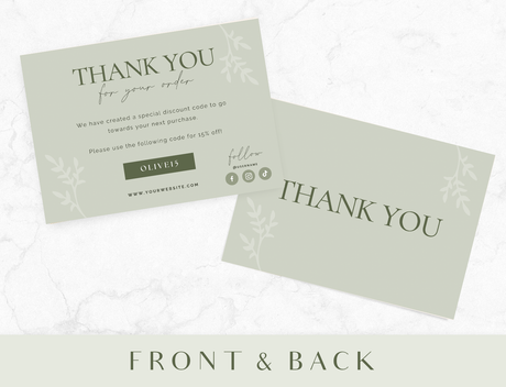 Olive Green Thank You Card Template - Design Pixie
