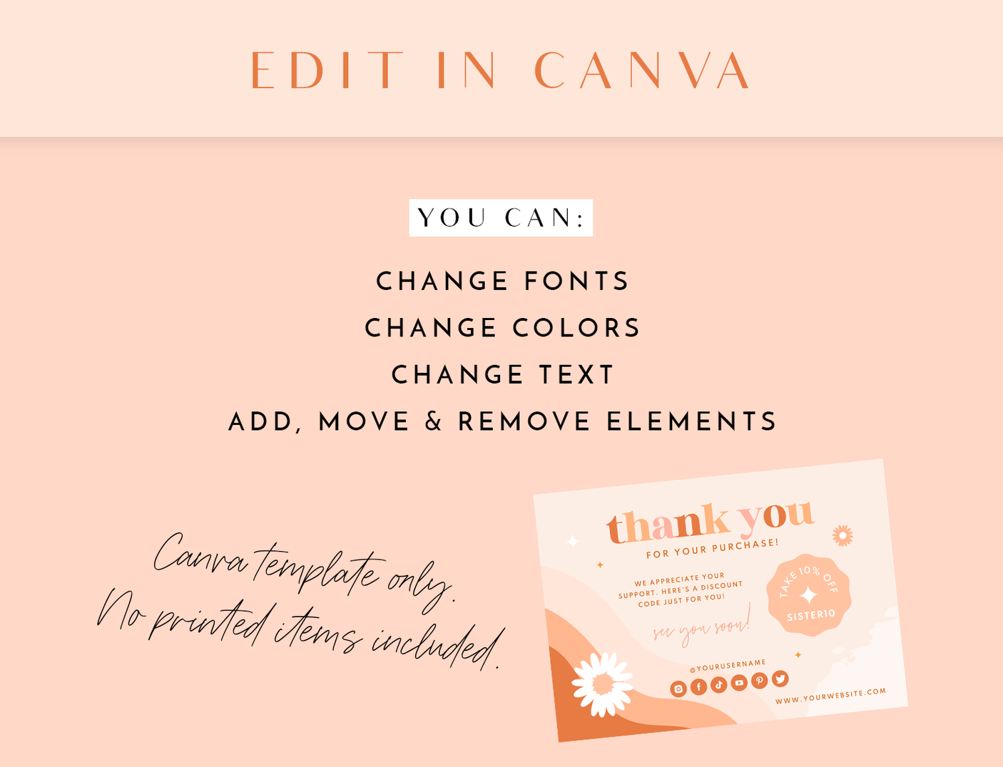 Thank You Card Template - Boho Soul Sister - Design Pixie