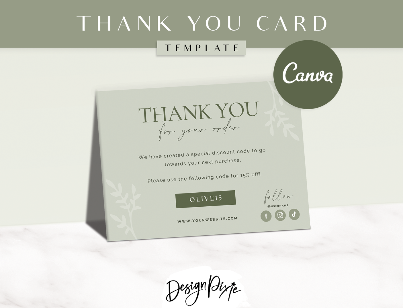 Olive Green Thank You Card Template - Design Pixie
