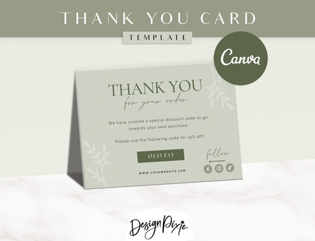Olive Green Thank You Card Template - Design Pixie