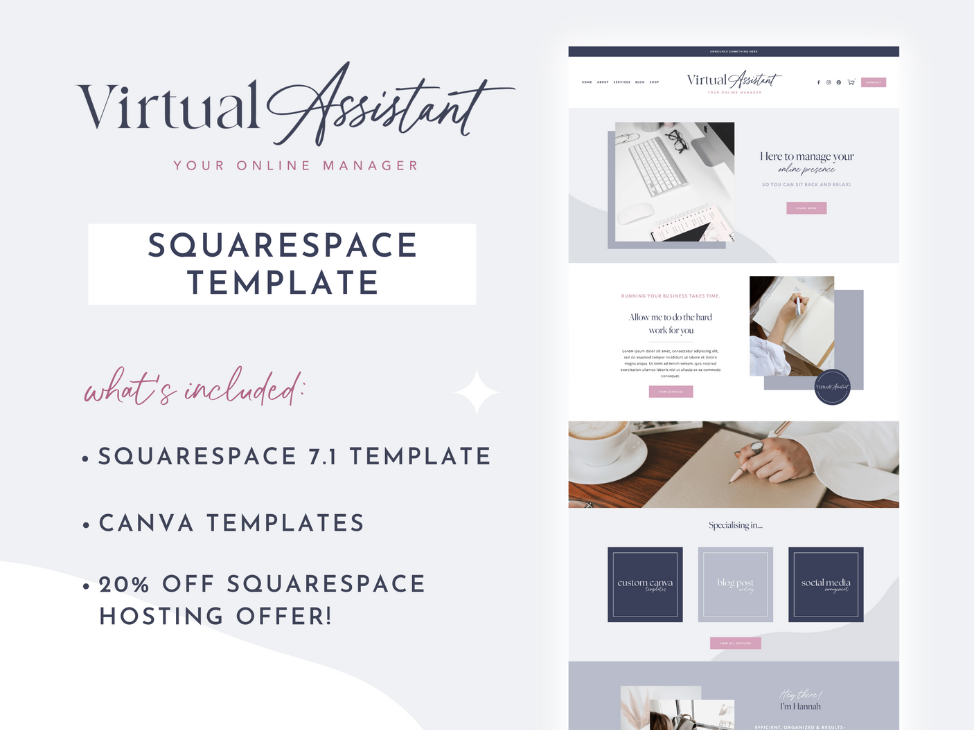 Virtual Assistant Squarespace Template - Design Pixie