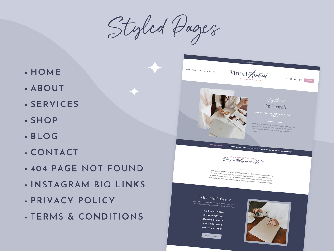 Virtual Assistant Squarespace Template - Design Pixie