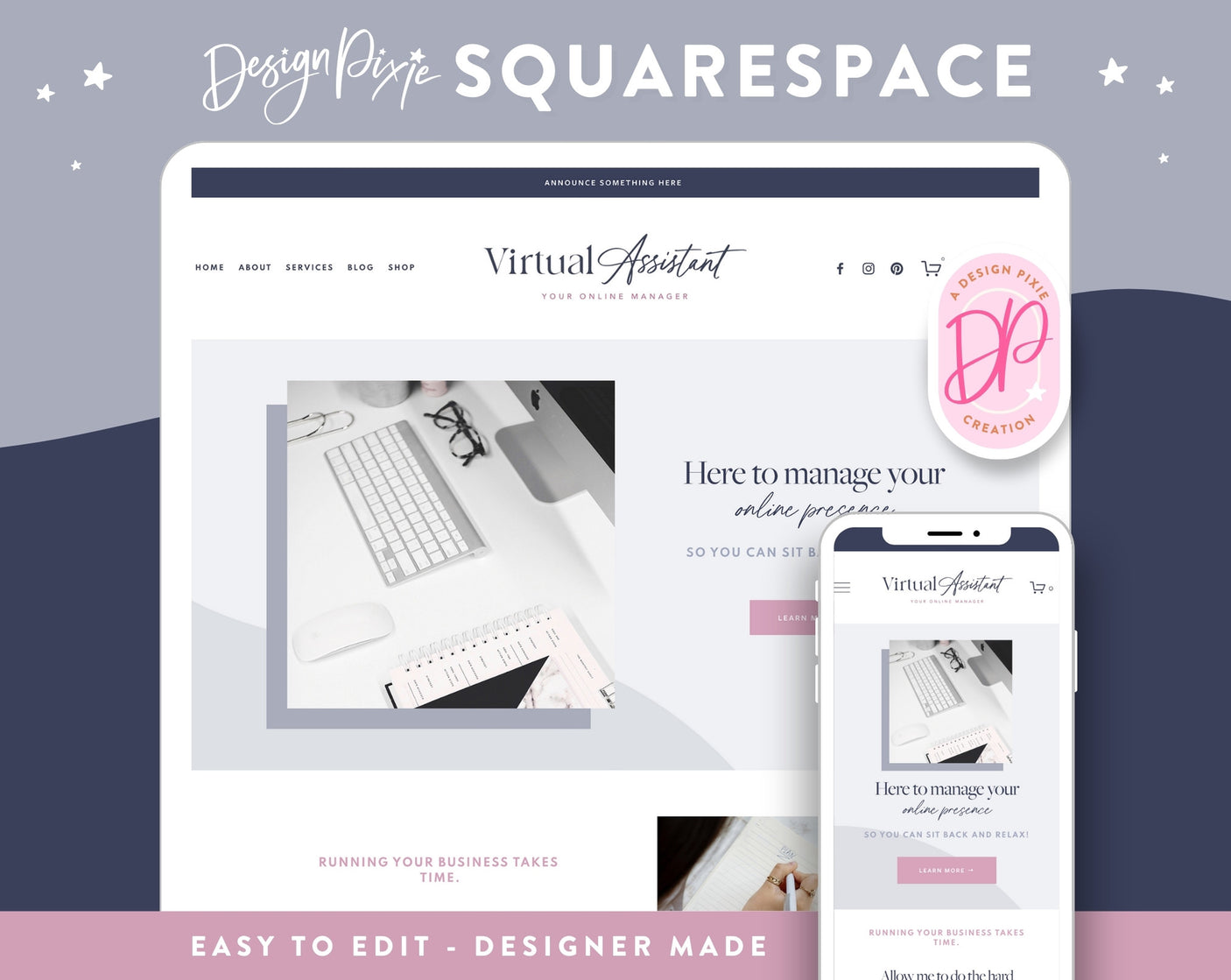 Virtual Assistant Squarespace Template