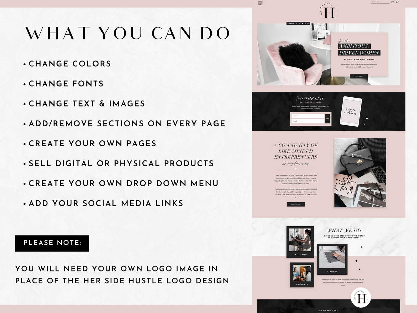 Her Side Hustle Wix Template - Design Pixie