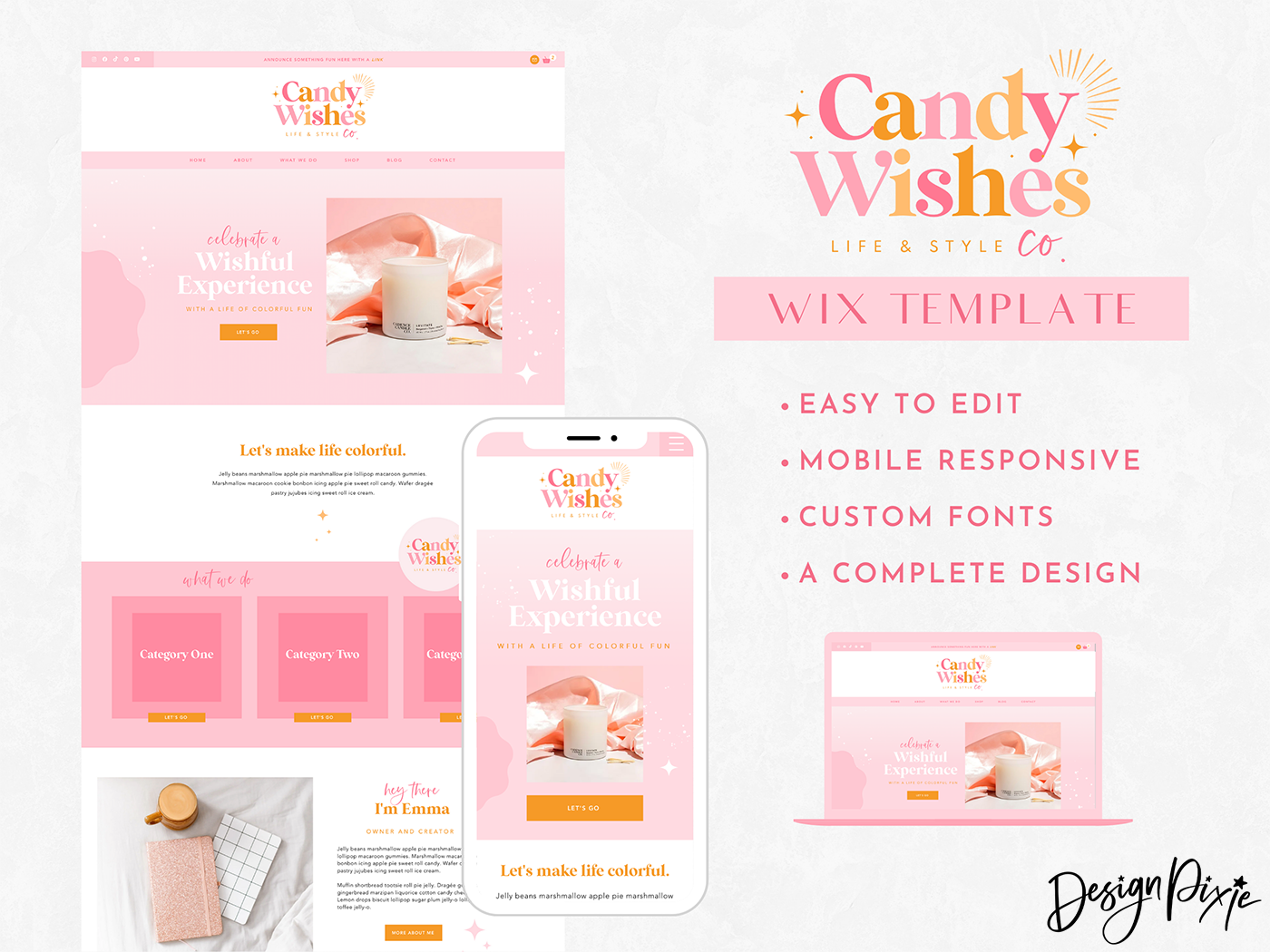 Candy Wishes Wix Template - Design Pixie