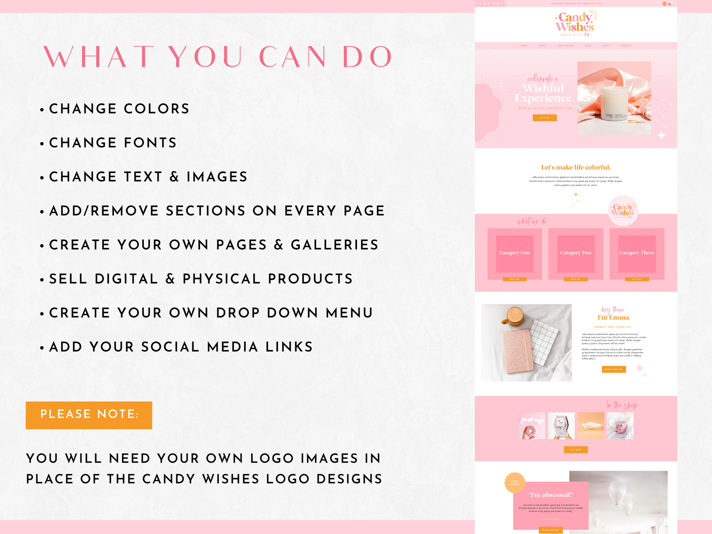 Candy Wishes Wix Template - Design Pixie