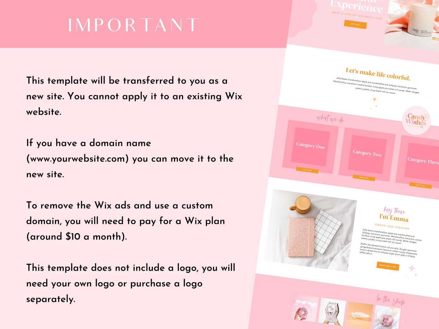 Candy Wishes Wix Template - Design Pixie