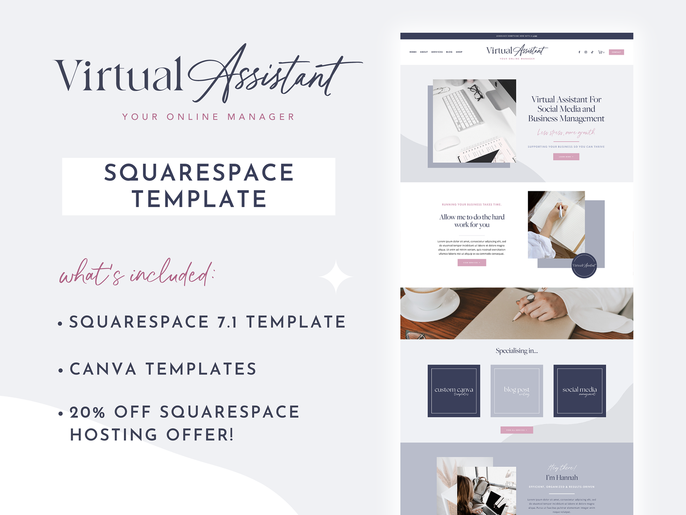 Virtual Assistant Squarespace Template