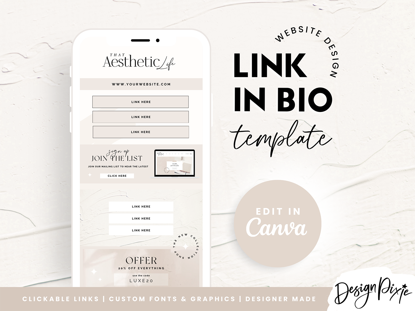 Link In Bio Template - Aesthetic - Design Pixie