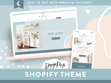 Baby blue Shopify theme for kids boutique in the Bubba Bear template by Design Pixie