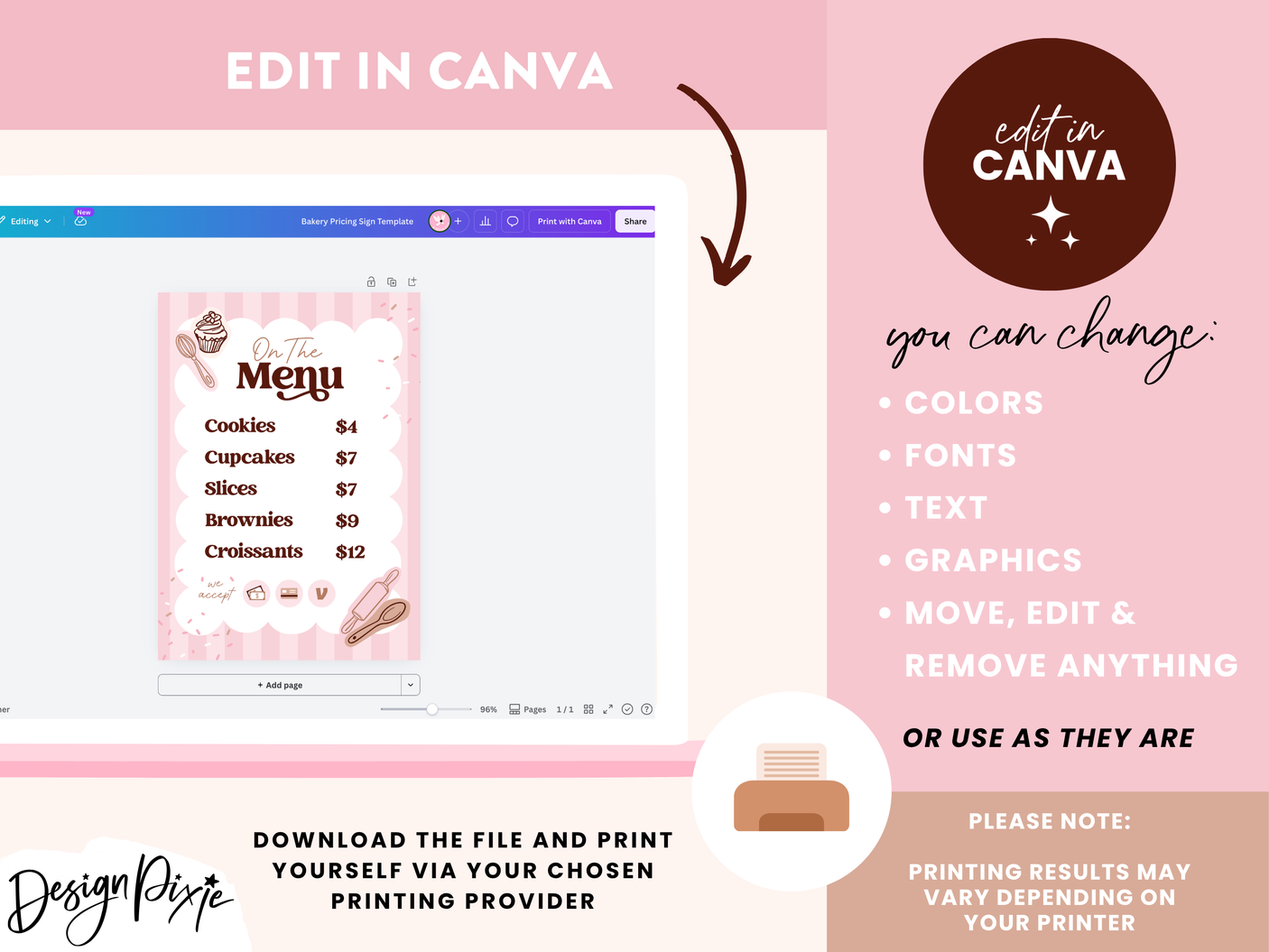 Bakery Price Sign Template