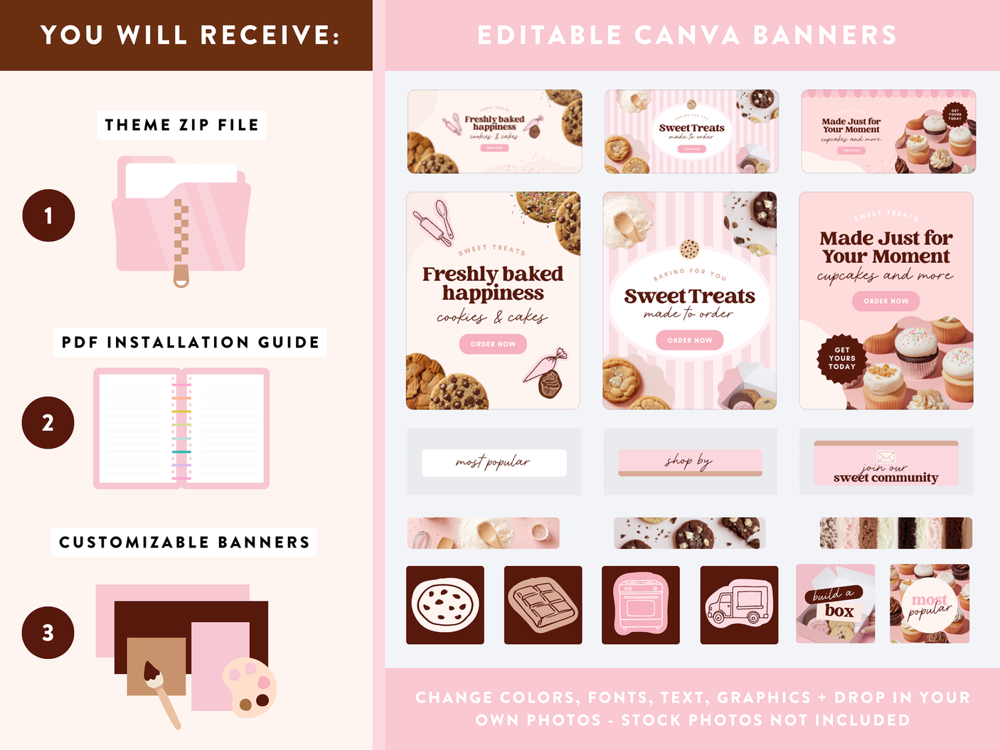 cookie business website design with pink and brown aesthetic