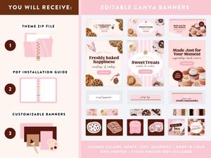 cookie business website design with pink and brown aesthetic