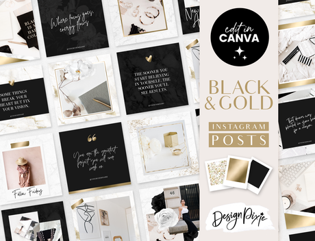 Black Gold Instagram Post Templates - Design Pixie