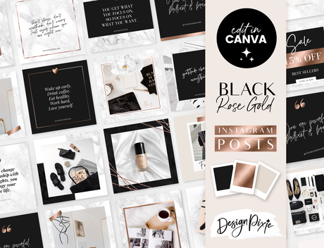 Black Rose Gold Instagram Post Templates - Design Pixie