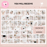 Collage of lifestyle photos for bloggers with product images on a light pink background.