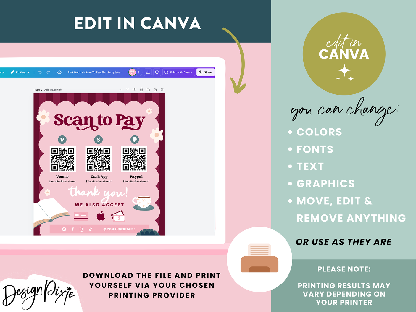 Pink Bookish Scan To Pay Sign Template
