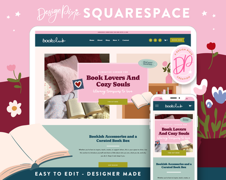 Bookish Squarespace template for book merch shop website and book box subscription