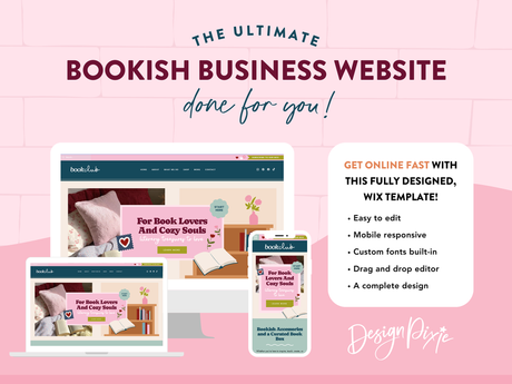 Bookish Wix website template with colorful cottagecore design and cozy book-themed graphics