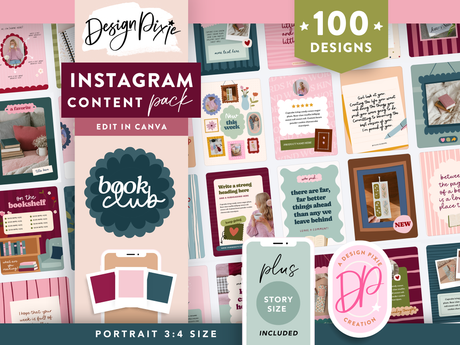 Bookstagram Instagram Templates for Canva featuring aesthetic retro bookish post designs for book bloggers, book merch, authors and reading accounts.