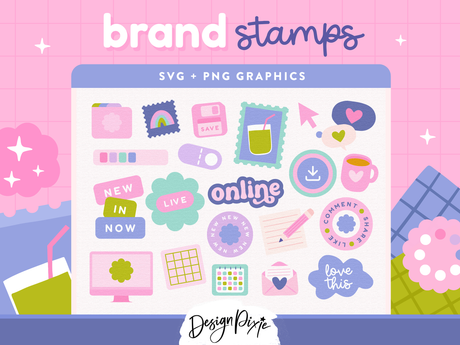 Colorful digital branding stamps with creative brand marks for small business