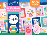 Bright colorful Instagram templates for post and story ideas to edit in Canva