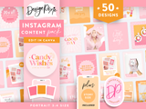 Bright pink Instagram templates to edit in Canva with sparkles and stars, perfect for selling candles, soaps, balloons and party decor.