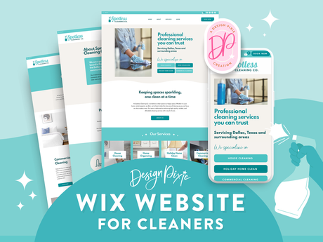 Cleaning business website template for Wix. A blue website design for cleaners.