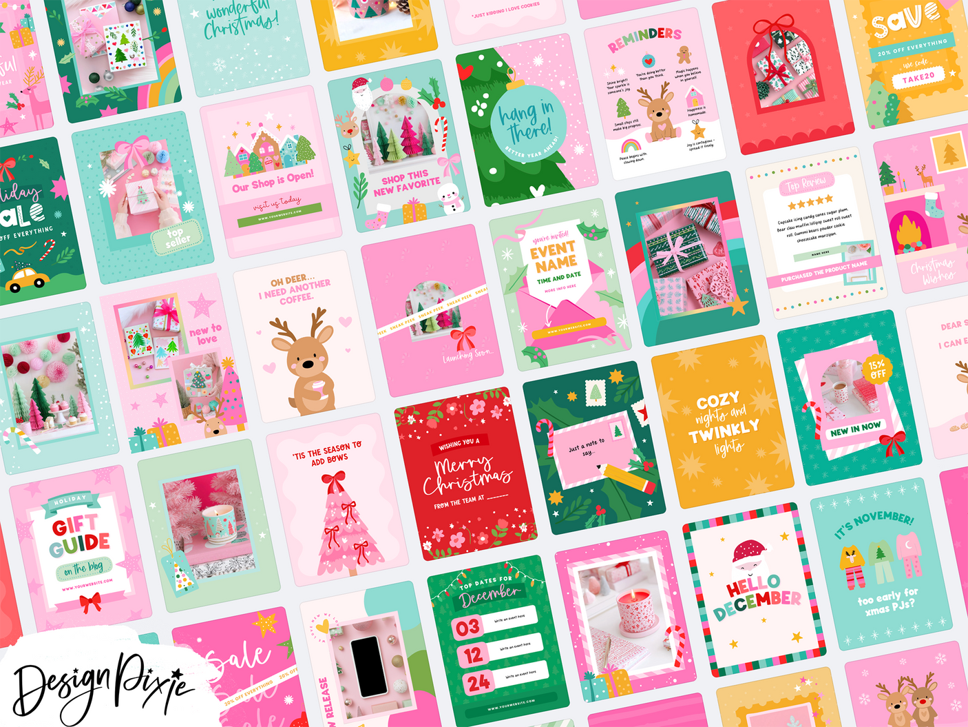 Colorful Christmas Instagram Templates by Design Pixie