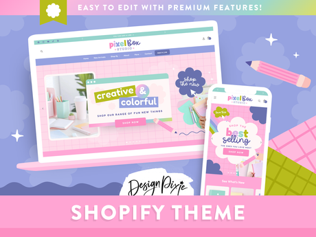 Cute Shopify theme to sell digital downloads. A colorful pastel rainbow website design for your online store.