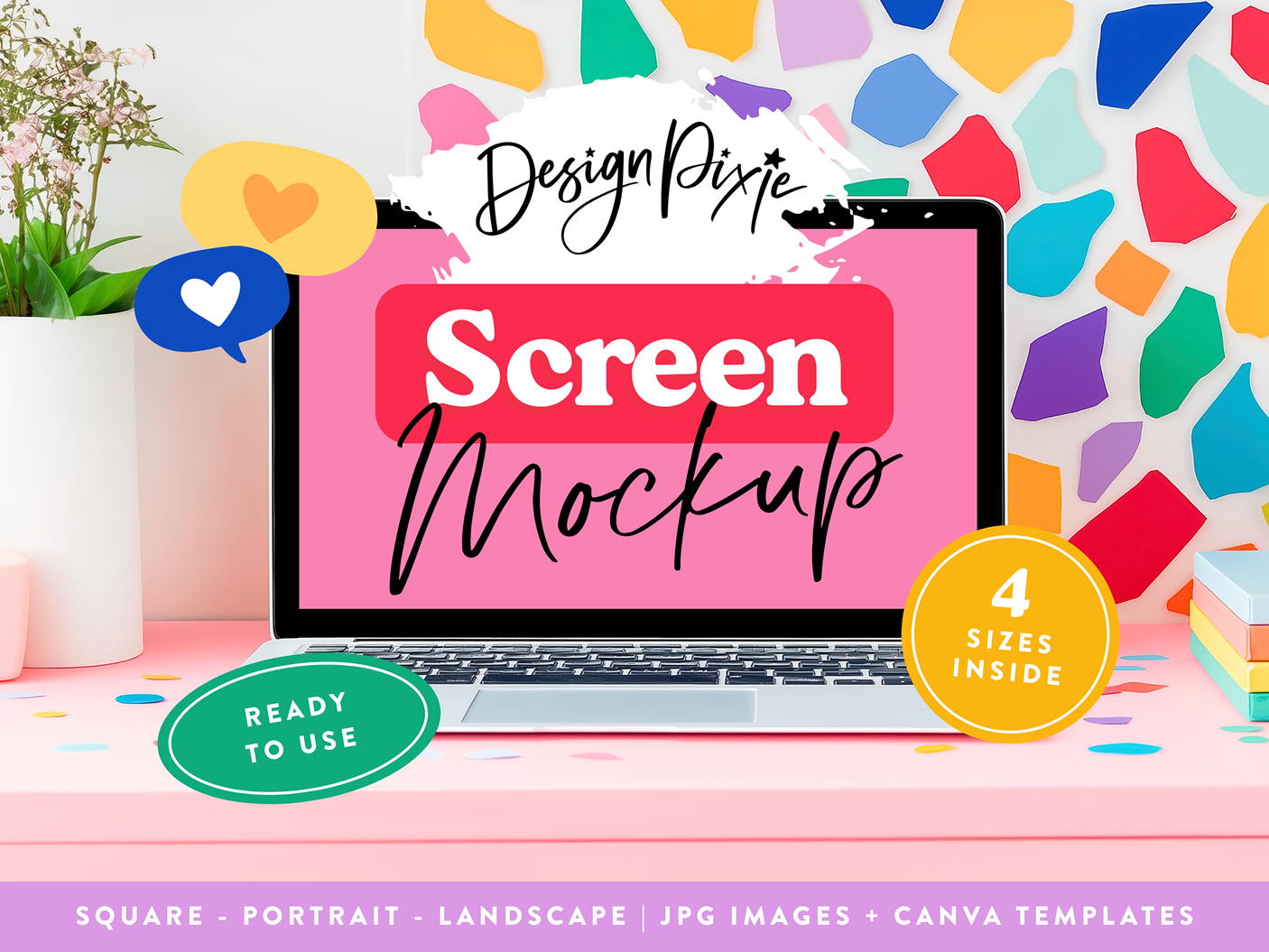 Bright Rainbow MacBook Mockup Canva