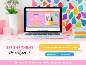 Pink and rainbow Shopify theme design for fun, colorful products