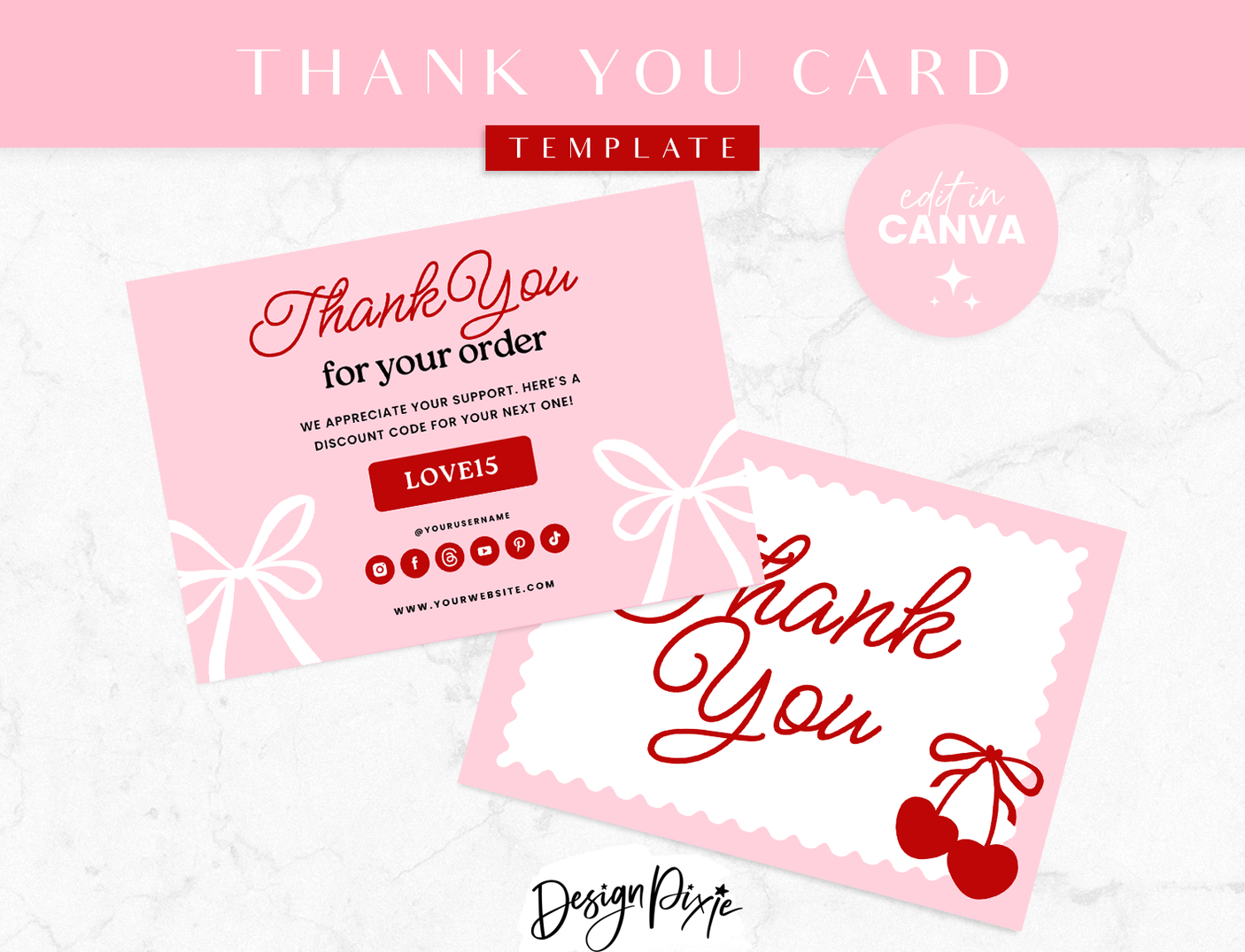 Pink Coquette Thank You Card Template