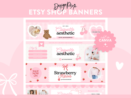 Coquette Etsy shop banner templates