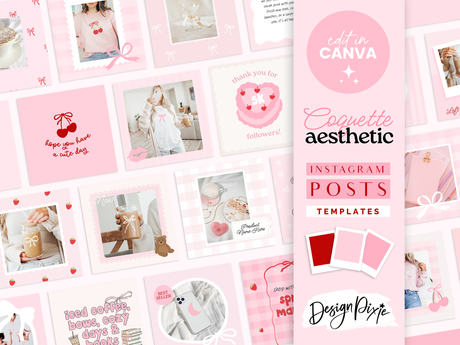 Coquette aesthetic Instagram post templates to edit in Canva for a girly pink feed