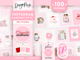 Coquette Instagram templates to edit in Canva with girly pink designs, cherries, gingham, bows and other cute aesthetic details.