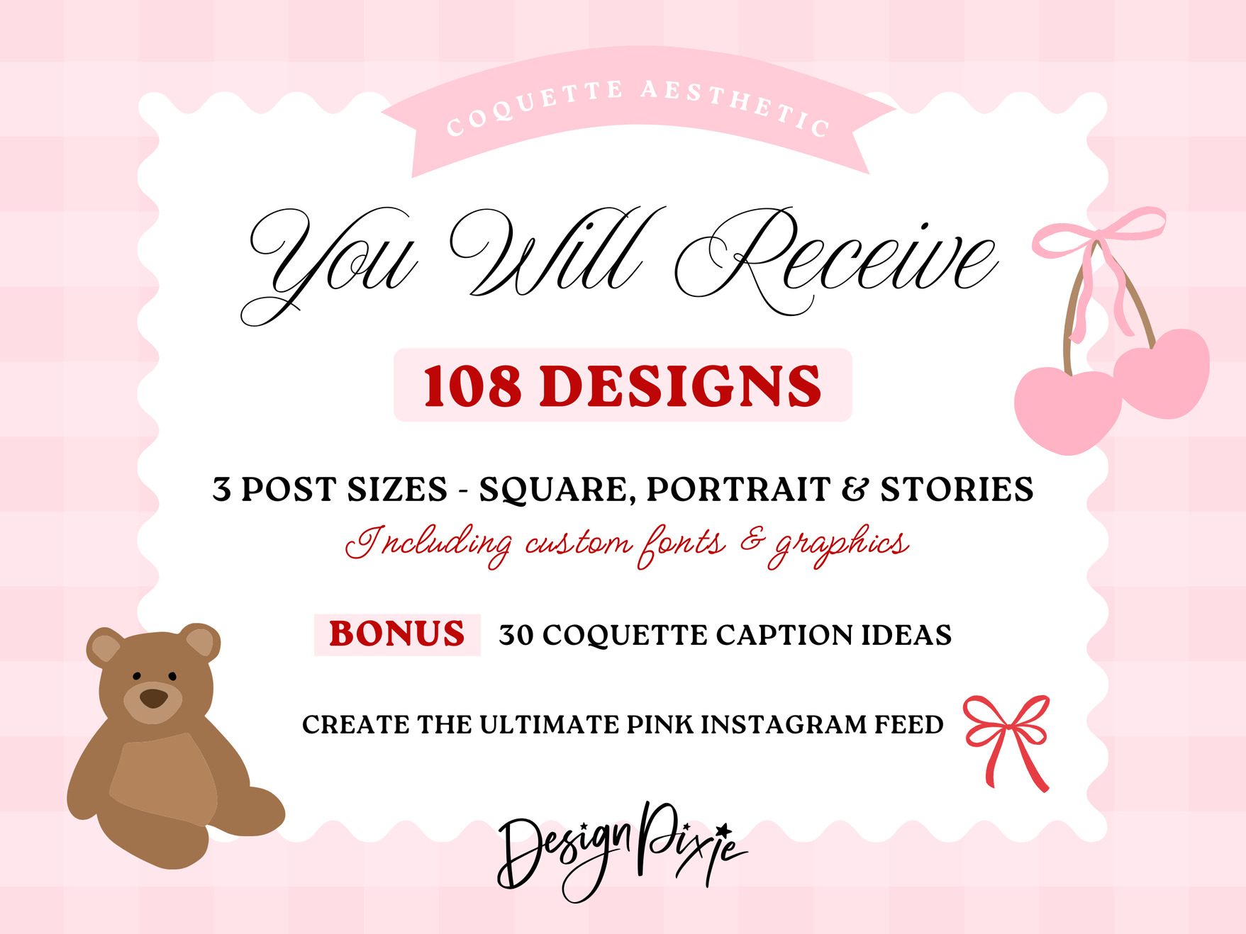 Coquette Aesthetic Instagram Post Templates -Girly Pink Feed – Design Pixie